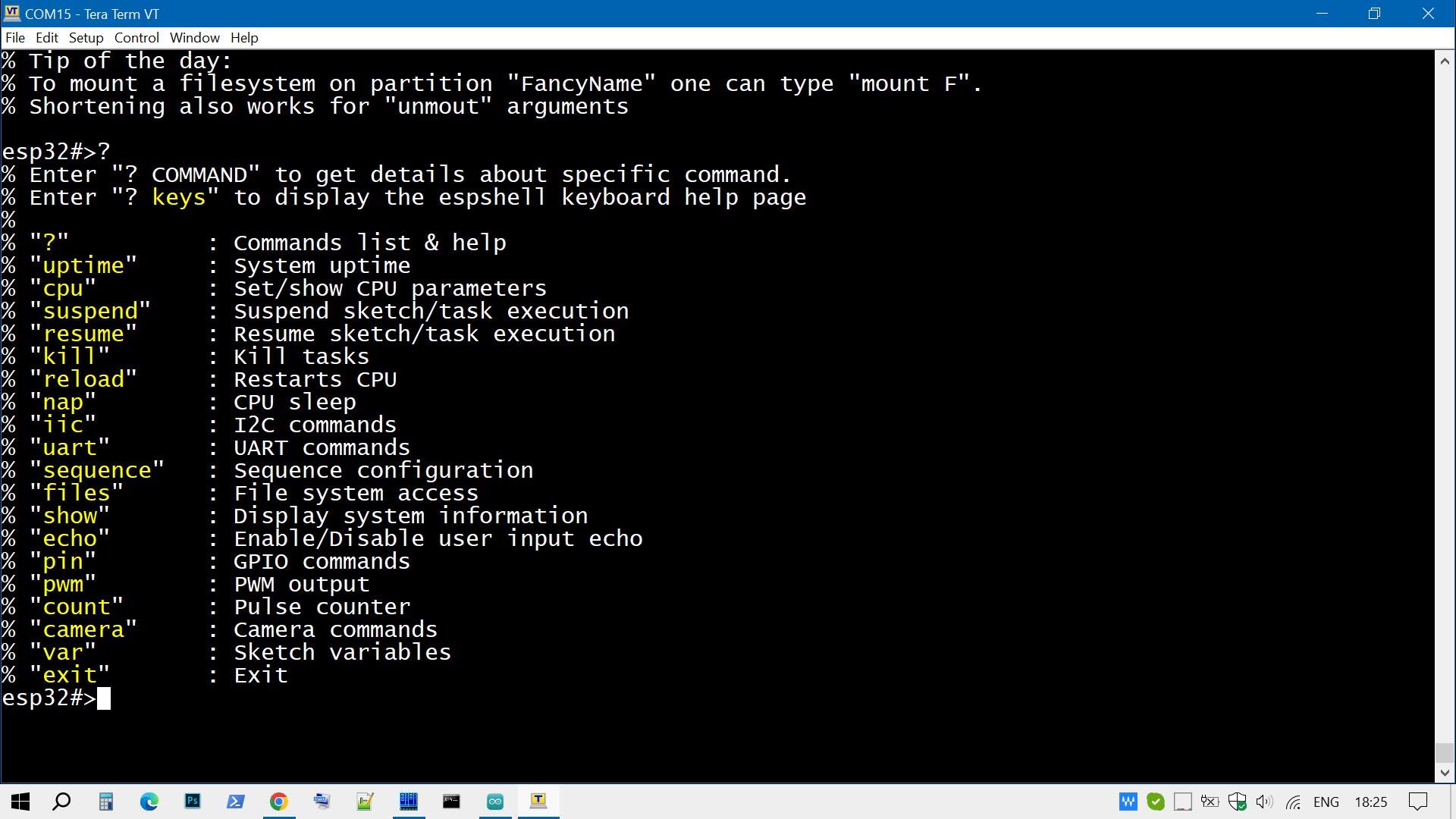ESPShell main screen