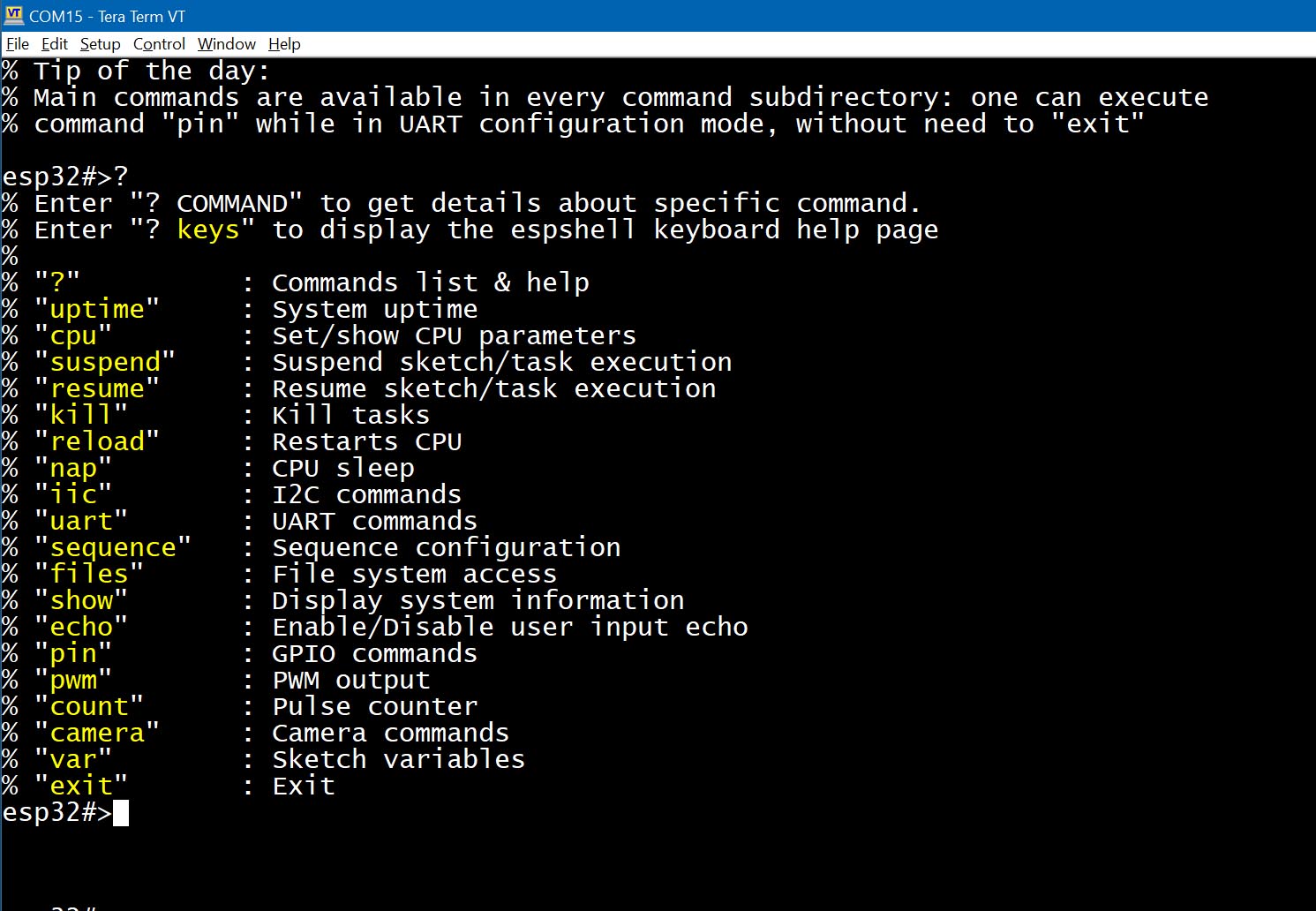 Example command list page