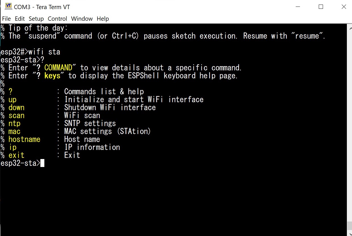 WiFi STA commands list